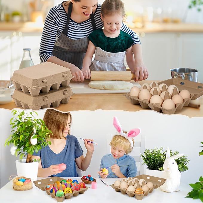25 Pack Egg Cartons Bulk, 3×4 Style Reusable Empty Natural Paper Pulp Cardboard Egg Tray Holder Containers for Farmers, Home Use & Transport