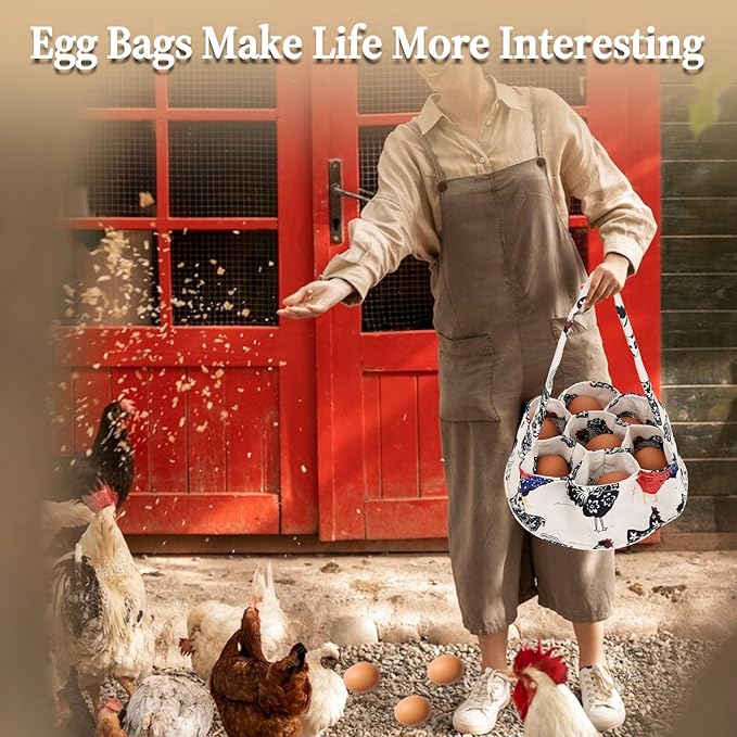 1 Pc Egg Collection Basket, Portable Farmhouse Chicken Egg Holder with 7 Bags, Anti-crushing Handheld Egg Purse Egg Basket for Collecting Fresh Eggs, Housewife Garden Transport Storage