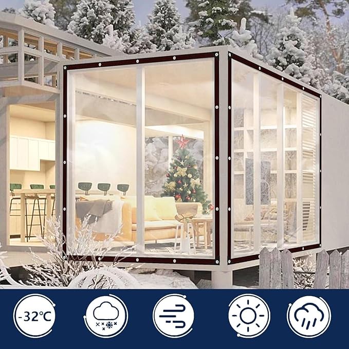 Clear Tarps Heavy Duty Waterproof - with Grommets Small Tarp, 6x6ft Clear Vinyl Patio Enclosure Tarpaulin for Porch Cover Chicken Coop Covers for Winter Transparent Lonas
