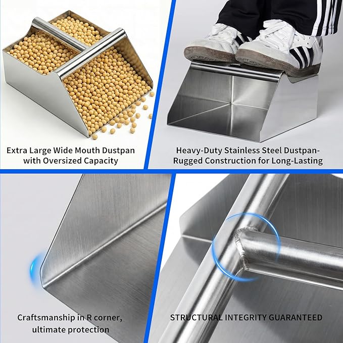 304 Stainless Steel Grain Scoop, Heavy Duty Feed Shovel 8-inch Wide High-Capacity for Feed Livestock Poultry Pet Food and Bird Seed Comfortable Grip Handle Easy to Clean
