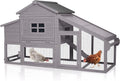 Chicken Coop Expandable Chicken House for Outdoor with Wheels, Leakproof Pull-on Tray, Nesting Box, and UV-Resistant Roof Panel - Grey