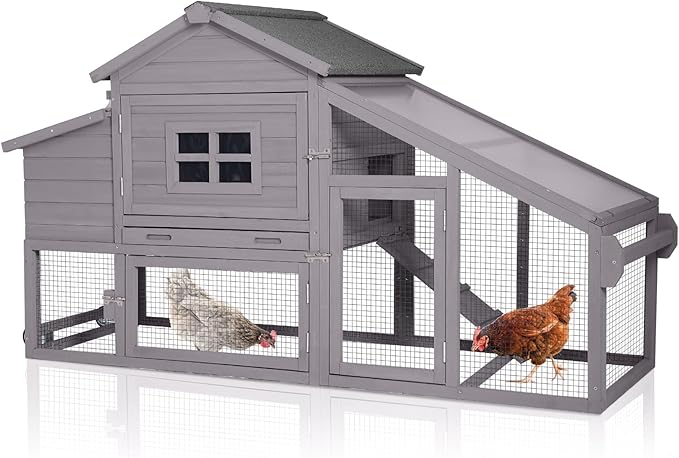 Chicken Coop Expandable Chicken House for Outdoor with Wheels, Leakproof Pull-on Tray, Nesting Box, and UV-Resistant Roof Panel - Grey