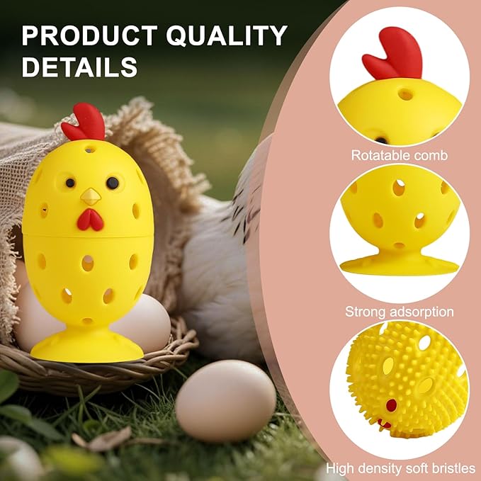 4PCS Egg Scrubber for Fresh Eggs, Silicone Cleaning Brush with Cute Chick Design, Reusable Rotating Egg Wash Brush Multipurpose for Easter Kitchen Vegetable Fruit Cleaner (Yellow)