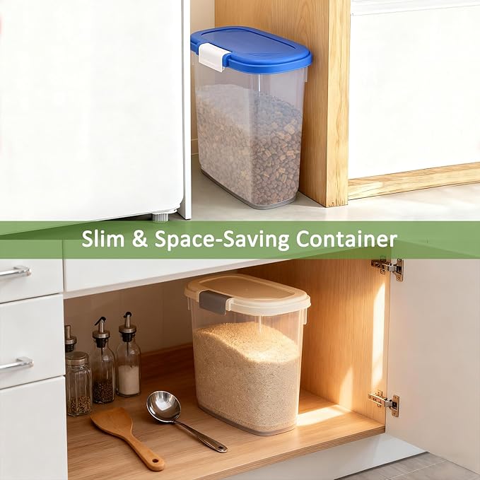Airtight Dog Food Storage Container 10 Lbs - Slim Tall Pet Cat Food Treat Container with Lid, Scoop and Cup - Clear Plastic Dry Food Storage Bin for Dogs, Cats, Bird Seeds, Kibble, Pellets