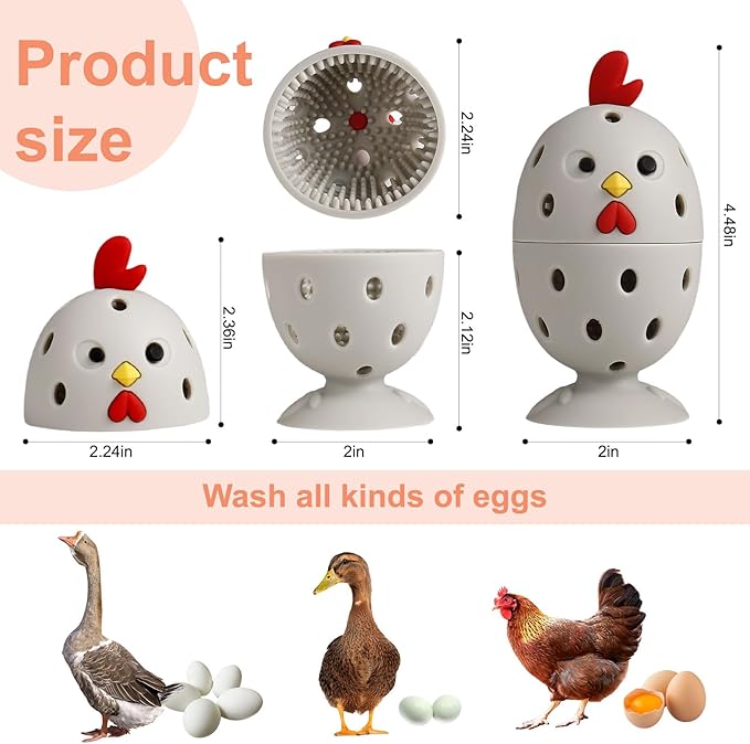 4PCS Silicone Egg Cleaner Brush Set, Egg Wash Brush Scrubber for Fresh Eggs Fruits Vegetables, Reusable Non-Scratch Multifunctional Rotating Egg Washer Tool (Grey)