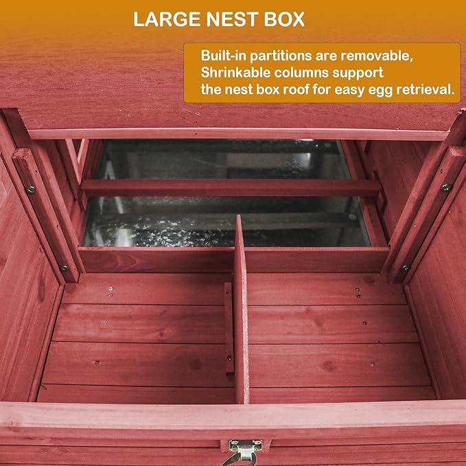 Chicken Coop Solid Wood with Large Run Cage 2 Stories - Asphalt Roof, Nest Box, Pu Wheels, Pole Chicken Perch