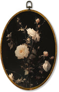 Hiuwevt Vintage Floral Oval Wall Art Decor, Antique Dark Moody Framed Canvas Prints, Rustic Botanical Flower Oval Wall Hanging Decor for Home Kitchen Decorations, 8.6x11.4 Inches