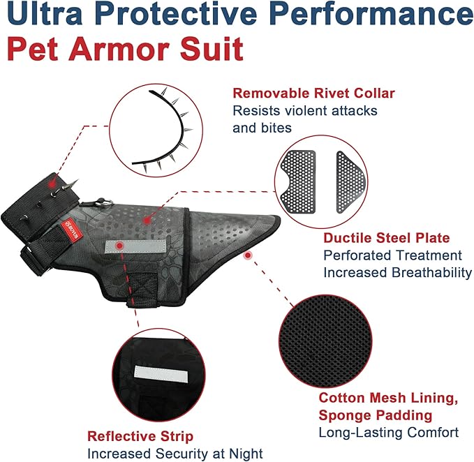 Dog Protection Vest Harness Built-in Bendable Lightweight Steel Plate Against Attacks by Coyote, Hawk, Raptor, and Birds of Prey