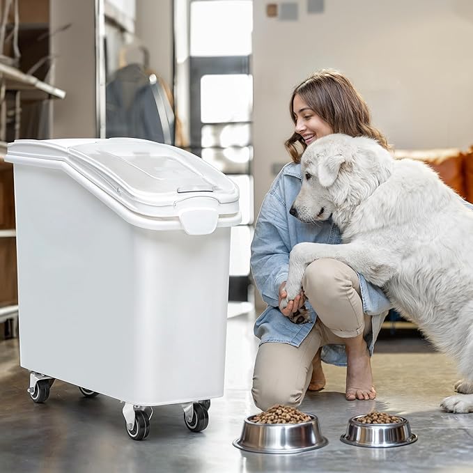 YITAHOME Large Ingredient Storage Bin, Commercial Rice Container With Wheels, Scoop, Lid and Scale - Bulk Flour Bin for Kitchen