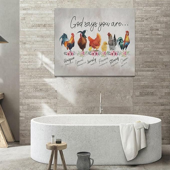 banonaty Rooster Kitchen Decor Wall Art Rustic Farmhouse Chicken Pictures Wall Decor Country God Says You Are Canvas Prints Framed Artwork Home Office Decorations For Bathroom Dinning Room 24""x20""