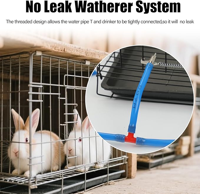 Automatic Rabbit Watering System 16PC Rabbit Waterer Kit Include 16 Nipple Drinker Feeders with 33ft Hose Barb Fittings to G1/2" Thread Connector Bunny Nipple Drinker Kit