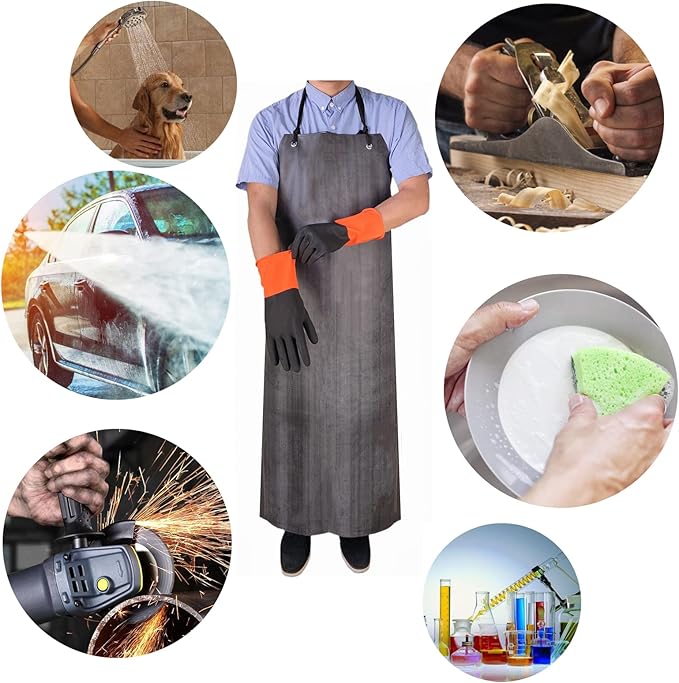 TonLing Rubber Apron Waterproof with Thick Rubber Gloves for Men and Women, Heavy Duty Chemical Aprons with Adjustable Neck Pad for Dishwashing, Dog Grooming, Cleaning, Lab Work, Butcher, Dishwasher