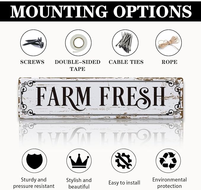 Farm Decor, Farm Fresh Sign, 15.8x4 inches, Chicken Coop Decors, Retro Metal Tin Signs, Barn Signs, Animal Wall Decor Art for Home Garden Outdoor Yard Farmhouse
