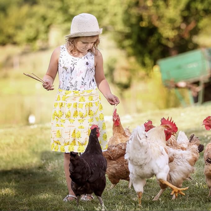 Egg Apron for Kid and Adult, Deep Pockets with Elastic Closures, Fresh Egg Collecting Gathering Holding Apron