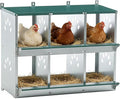 6 Compartment Metal Chicken Nesting Box, Roll Out Hen Laying Box for Easy Egg Collection, Wall Mount Poultry Nest Box for Backyard Chickens, Green, 32.09" L x 16.34" W x 26.38" H