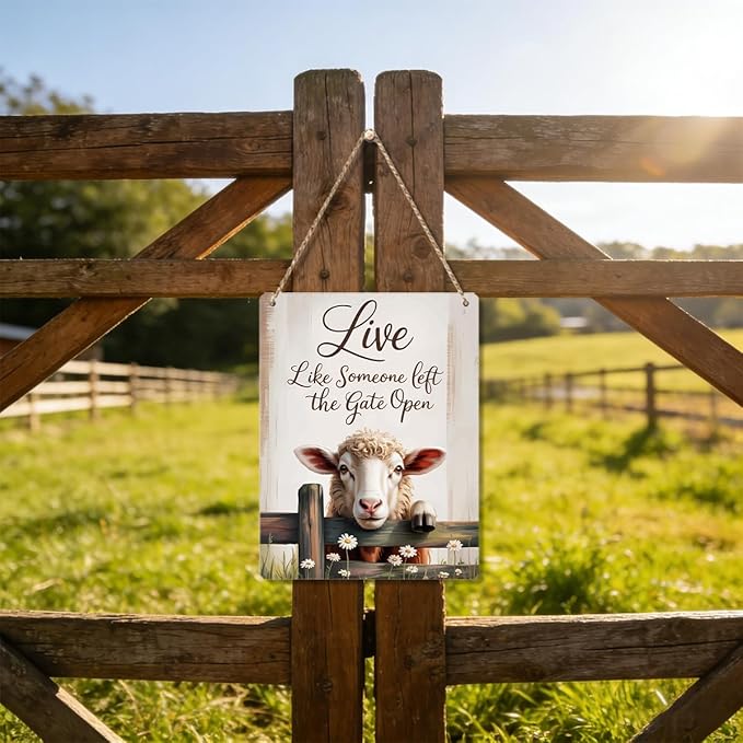 Sheep Gifts Sign Live Like Someone Left The Gate Open Sign for Home Bathroom Farm Sheep-Coop Kitchen Yard Country Decor 8x10 Inch