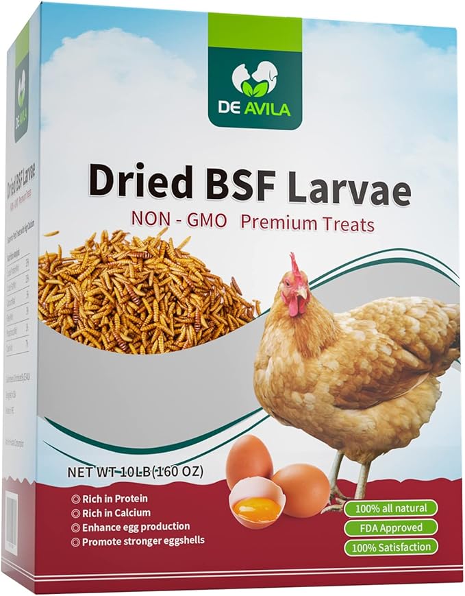 DE AVILA Dried Black Soldier Fly Larva 11 LBS 100% Natural BSF Larvae Non-GMO, 85XMore Calcium Than Mealworms, High Calcium Treats for Chickens Birds Reptiles Hedgehog Geckos Turtles