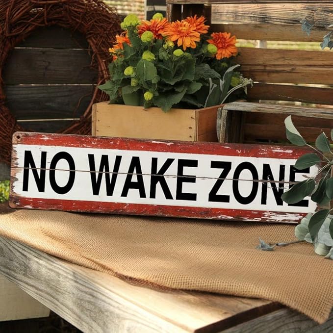 No Wake Zone Metal Tin Sign Rustic Wall Decor for Lake House Boat Dock Waterfront Cabin Beach House 4x16 Inch