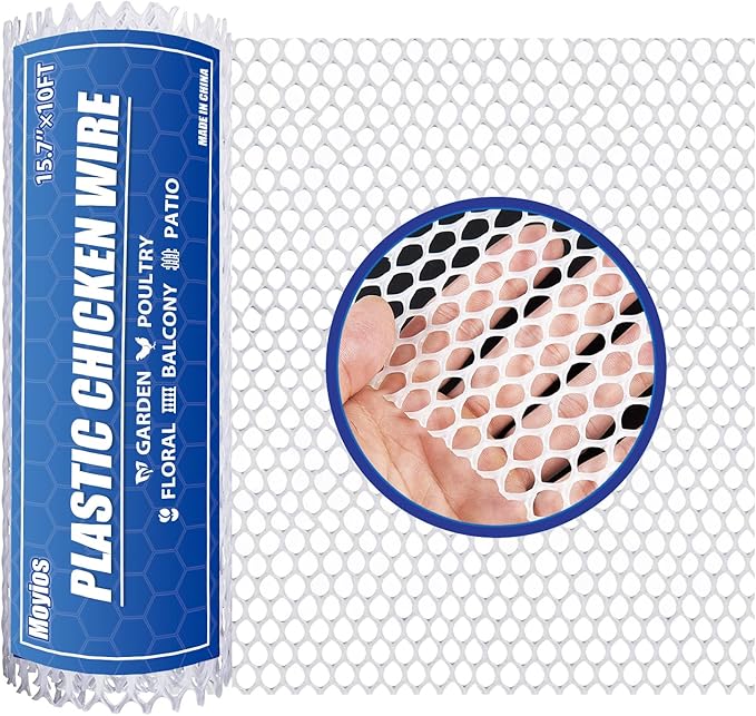 White Plastic Chicken Wire Mesh 15.7IN x 10FT 500GSM - for Garden,Poultry,Dogs,Rabbit,Crafts,Agricultural & Floral Fencing - Durable Plastic Chicken Wire Mesh Fencing & Netting Roll
