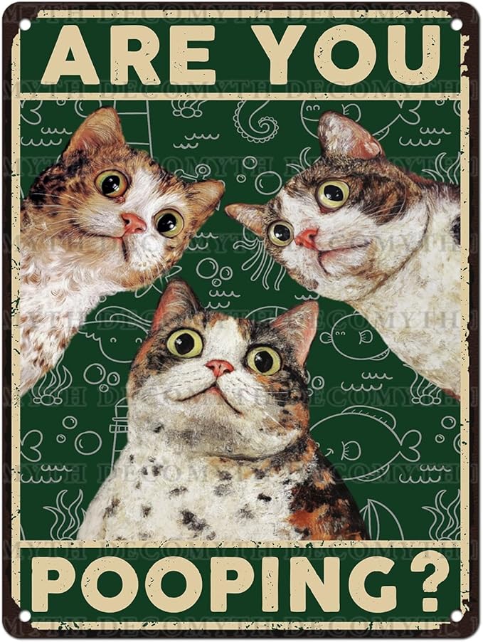 Vintage Cat Tin Sign Are You Pooping Retro Wall Decor Wall Art Funny Cats Lovers Poster Indoor Store Decorations for Home Cafe Toilet Kitchen Bar Office Man cave Pubs Bathroom 12 * 16inch