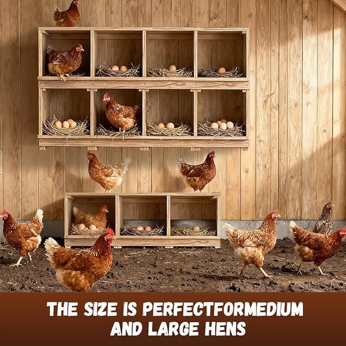 Wooden Chicken Nesting Boxes - 3 Compartment Poultry Nest Box, Lightweight, Front & Rear Ventilation, Easy to Clean & Install, Wall/Floor Mount for Laying Hens Ducks