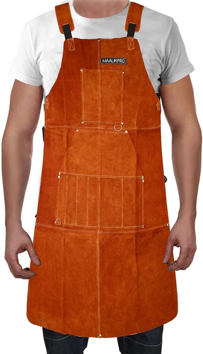 Leather Welding Work Apron with 9 Tool Pockets