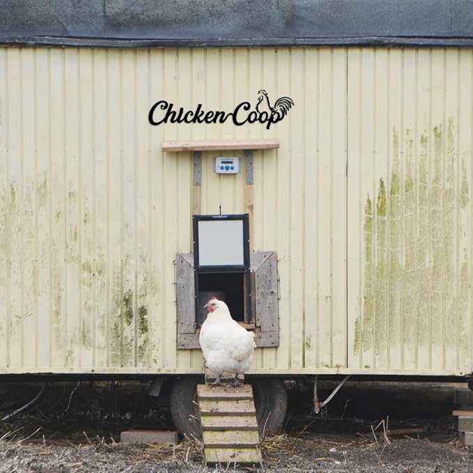 Metal Chicken Coop Signs with Rooster, Funny Chicken Coop Signs for Coop Door Home Farm Farmhouse Kitchen Wall Decor 4.3x16 inches