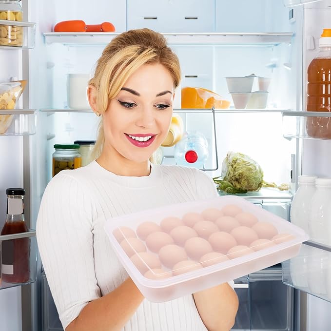 Anyumocz 2 Pack Covered Egg Holder,Clear Egg Holder Storage Container,Stackable Plastic Refrigerator Egg Trays for Deviled Egg,Protect and Keep Fresh(48 Eggs)