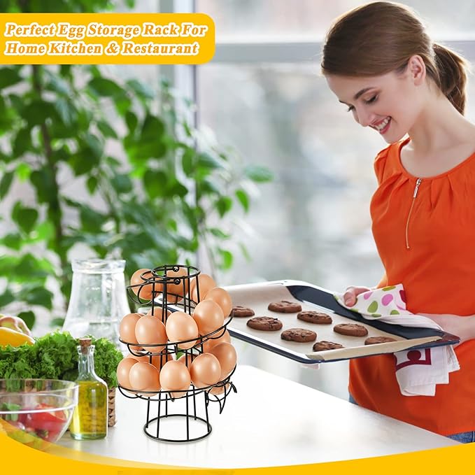 Zubebe 2 Pcs Egg Basket Storage, Spiral Fresh Egg Collecting Holder Countertop Metal Wire Rack Functional Dispenser for Kitchen Display(9.4'',handle Style)