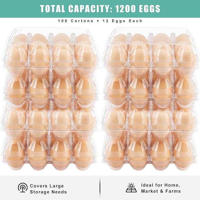 100 Packs Egg Cartons Cheap Bulk，Plastic for 12 Eggs, Clear Egg Cartons 3 * 4 Grids，Perfect for Refrigerator Chicken Farm Markets Commercial Business Market Display