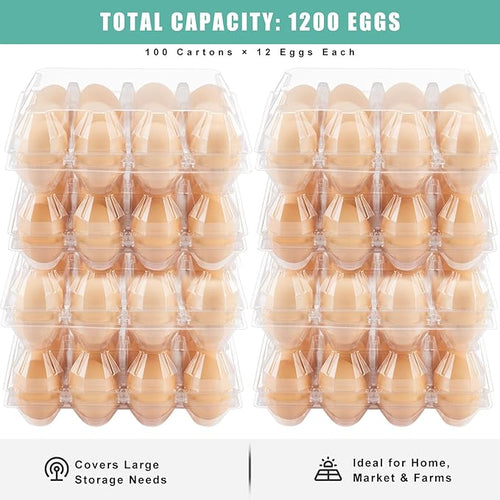 100 Packs Egg Cartons Cheap Bulk，Plastic for 12 Eggs, Clear Egg Cartons 3 * 4 Grids，Perfect for Refrigerator Chicken Farm Markets Commercial Business Market Display