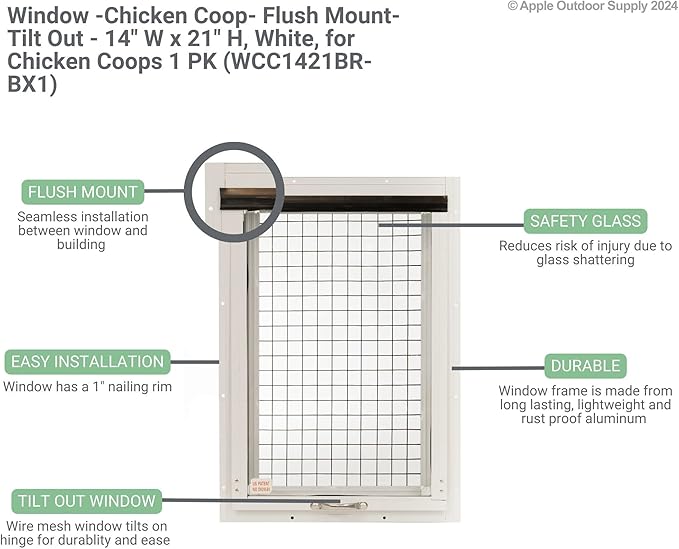 Chicken Coop Window 24" W x 27" H, Flush Mount Tilt Out Brown for Chicken Coops, Sheds, and Playhouses 1 PK (WCC2427BR-BX1)