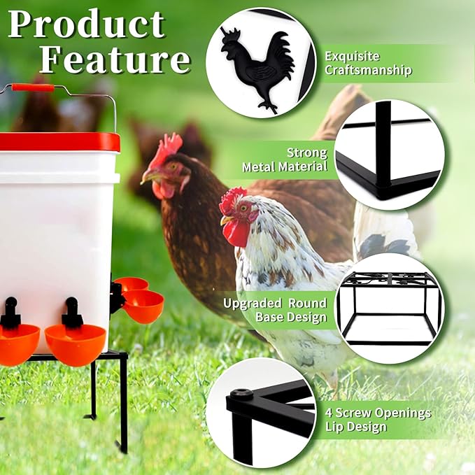 2Pcs Metal Stand for Chicken Feeder Waterer Heavy Duty Chicken Water Feeder Stand Holder with 4 Legs Iron Chicken Waterer Bucket Barrel Stand Rectangular Support Rack for Coop Poultry Indoor Outdoor