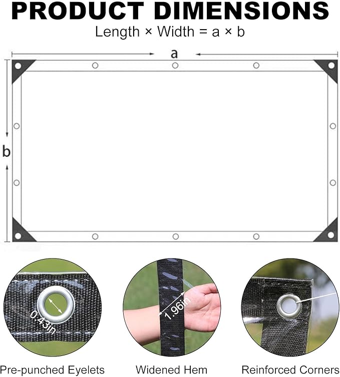 Clear Tarps Heavy Duty Waterproof with Grommets, Lonas Transparentes para Patio, Tear-Resistant PVC Outdoor Porch Enclosure for Patio Porch Chicken Coops Cover(6.56x19.68ft)