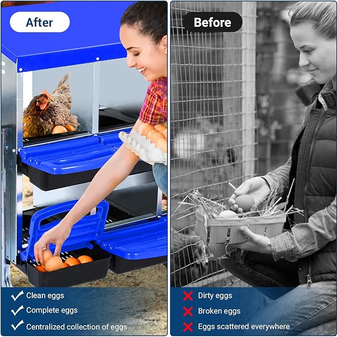 Chicken Nesting Box, 10 Compartments Roll Away Nesting Boxes for Chickens, Galvanized Steel Rust Proof Nesting Boxes for Chicken Coop, Easy to Clean