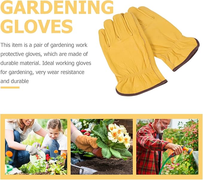 Kichvoe Puncture-resistant Cowhide Gardening Gloves Professional Work Gloves for Outdoor Planting and Pruning Sturdy Full-grain Leather Medium Size
