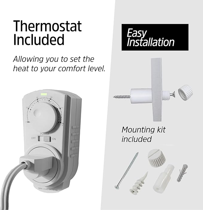 EconoHome Convection Wall Heater with Thermostat - 250W Electric Wall Mounted Space Heater Panel - Updated Model, 120V - Heats Rooms up to 120 Sq Ft