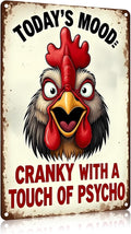 FunnySign Rooster Décor Today's Mood: Cranky With A Touch Of Psycho Rustic Tin Sign For Home Farm Chicken Coop Decor 8x12 Inch (9712)