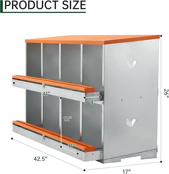 Garvee Nesting Boxes for Chickens, 8 Compartments Metal Chicken Nesting Box, Chicken Egg Laying Box with Large Vented Holes for Easy Egg Collection
