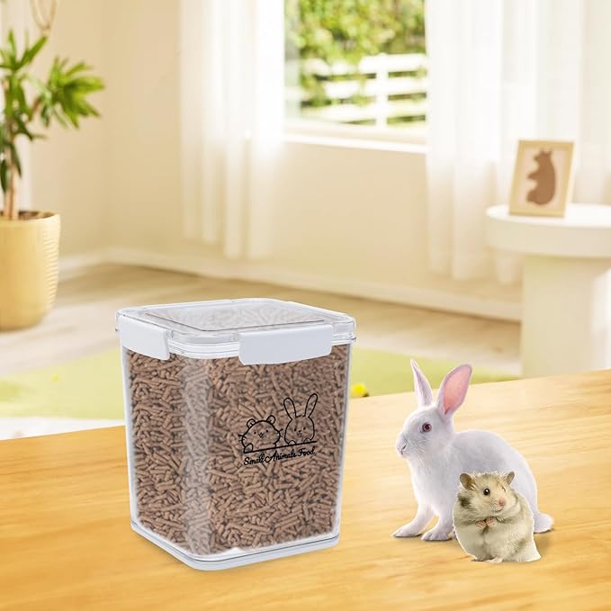 Small Animal Food Storage Box,Airtight Pet Food Storage Containers with Scoop,4L Guinea Pig Food Container Storage Keep Fresh,Animal Food Containers for Hamster/Rabbit Dry Food Containers(Clear)