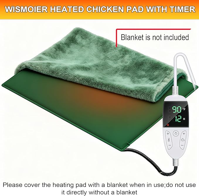 Chicken Heating Pad Chick Brooder Pad Poultry Heated Mat Adjustable Digital Thermostat Brood Heater Blanket with Timer Anti Bite Warmer Bed for Small Animal Pet 15.7 x 23.6 in Green