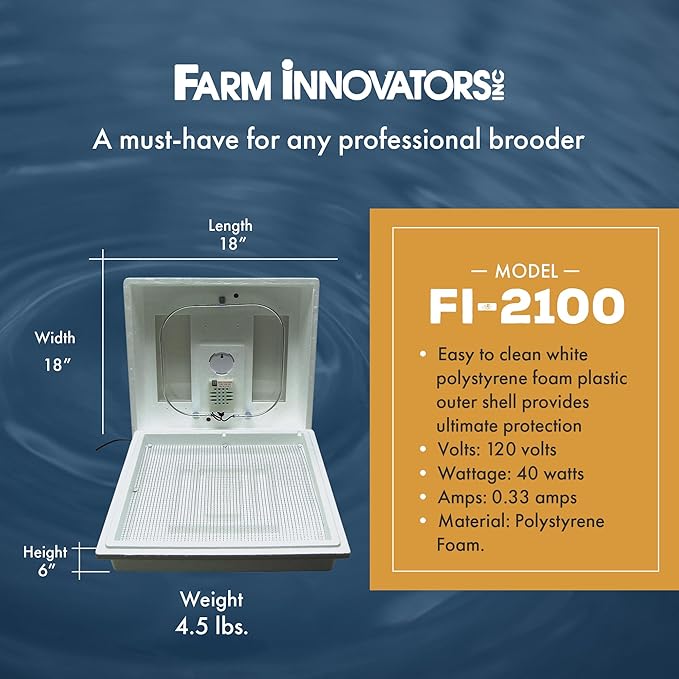 Farm Innovators 2100 Heated Still Air Incubator for 4 Dozen Eggs with Built in Hygrometer, Solid State Circuitry, and 2 Large Viewing Windows, White