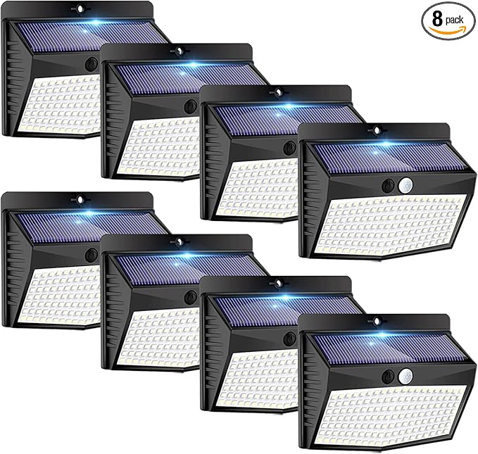 Peasur Solar Lights Outdoor, [138 LED/8 Packs] Solar Motion Sensor Security Light with 3 Lighting Modes Solar Wall Lights Waterproof Solar Powered Lights Outside for Garden Fence Yard Deck Garage