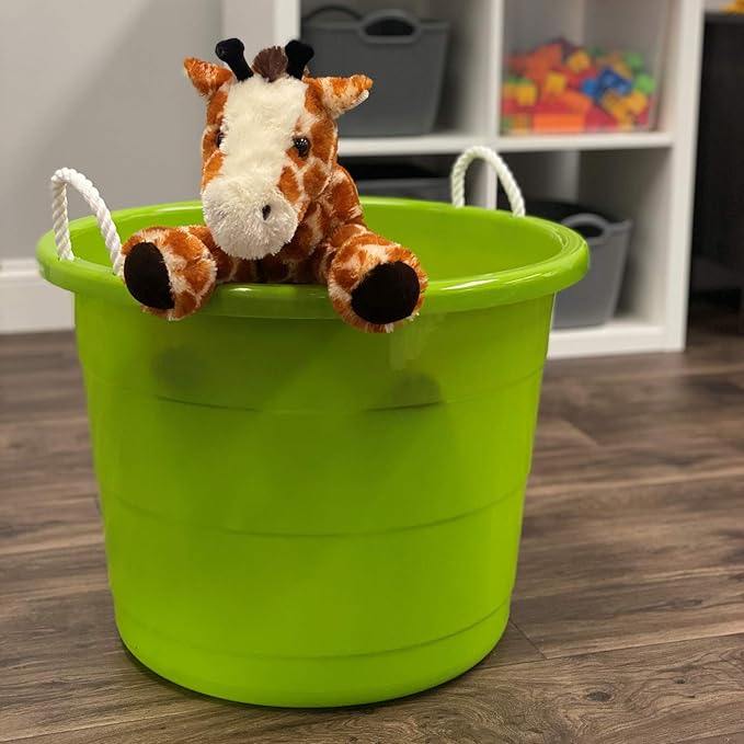 HOMZ 2-Pack Utility Tub, Large Plastic Storage Bucket with Rope Handles, 17 Gallon, Green - Portable Indoor and Outdoor Buckets for Kitchen, Laundry, Garden, Bathroom, and Garage Organization