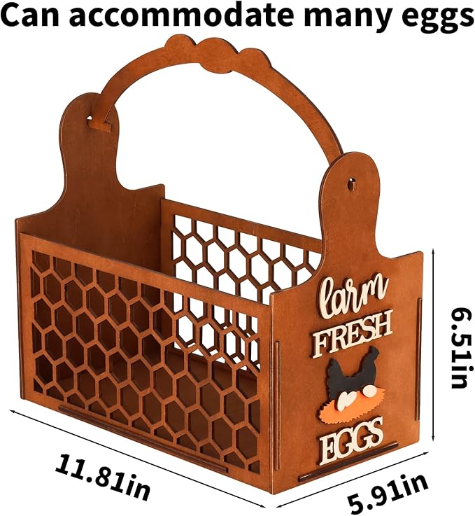 Rustic Farm Wooden Egg Holder & Basket with Honeycomb Design - For Kitchen Countertop, Farm Collection & Tabletop Serving, Fresh Chicken Egg Storage