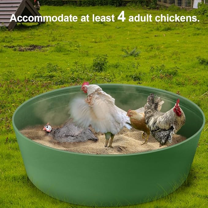 Chicken Dust Bath Tub, Adjustable 25'' Chicken Dust Bath Contain Bottomless Design, Dust Bath for Chickens, Ducks, Turkeys, Quails for Farms, Chicken Coops (Green)