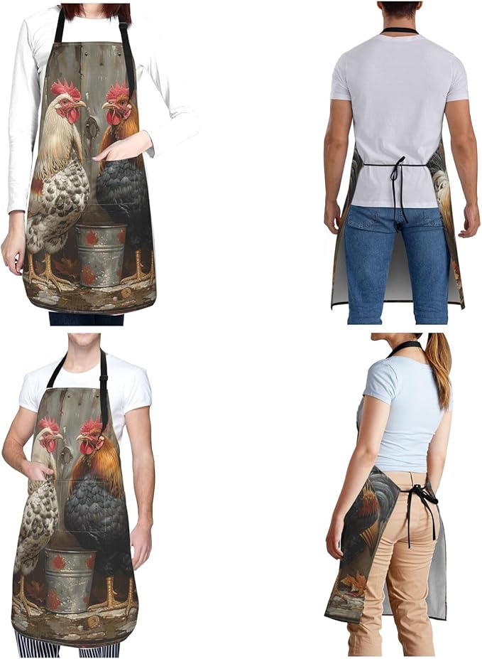 Kitchen Aprons for Men Women Waterproof Apron with 2 Pockets Cool Steampunk Gears Apron Adjustable Bib Aprons