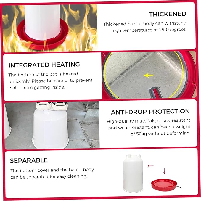 Heated Chicken Waterer 3L Thicken Plastic, Removable Chicken Water Heater with Leg Support & Handle, Poultry Waterer No Waste for Coop, Heated for Chickens, Water