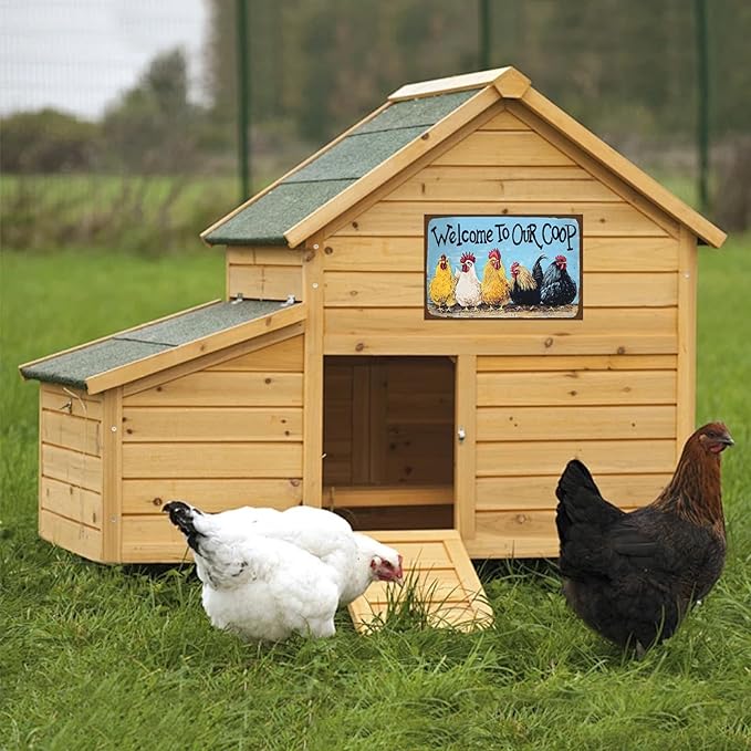 Funny Sign Welcome To Our Coop Chickens Metal Tin Sign Wall Decor for Chicken Coop Farmhouse Home Kitchen Bar Yard Porch 12×8 Inch