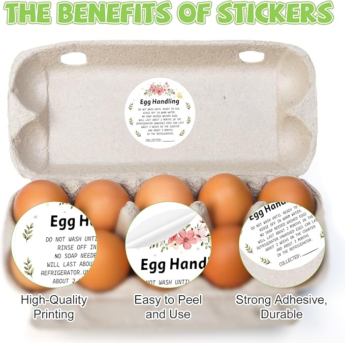 500PCS Farm Fresh Egg Carton Labels, 2 Inch Round Egg Carton Stickers, PET Self Adhesive Writable Farm Fresh Eggs Packaging Stickers for Chicken Quail Farmhouse Family(Style01)